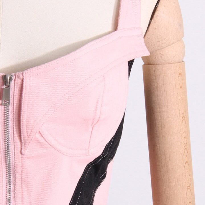 Denim Corset BodySuit In Pink