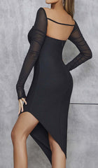 Mesh AsymmetricAL Midi Dress In Black
