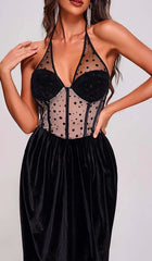 Mesh Velvet Maxi Dress In Black