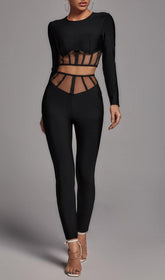 Black Mesh Long Sleeve Corset Set