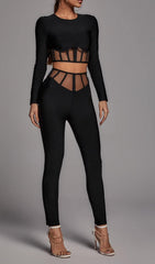 Black Mesh Long Sleeve Corset Set