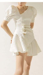 PuffY Sleeve Button Mini Dress In White