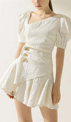 PuffY Sleeve Button Mini Dress In White