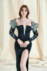 Black Off Shoulder Maxi Bandage Dress