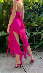 Rose-EmbelliShed Ruffled Mini Dress In Pink