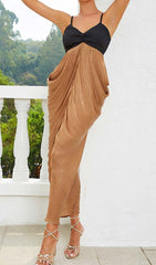 Ruched Strappy Midi Dress In Brown