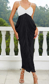 Ruched Strappy Midi Dress In Black