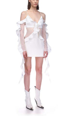 Ruffled Lace Mini Dress In White