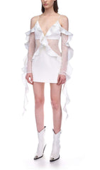 Ruffled Lace Mini Dress In White