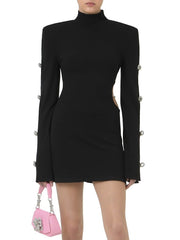 Backless HIP Wrap Mini Dress In Black