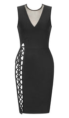 Side Lace UP Bandage Midi Dress In Black