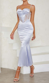 Strappy Corset Lace Midi Dress In Lilac