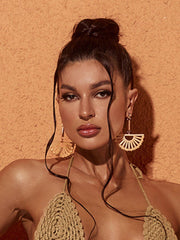 Wood Cutout Scalloped Earrings