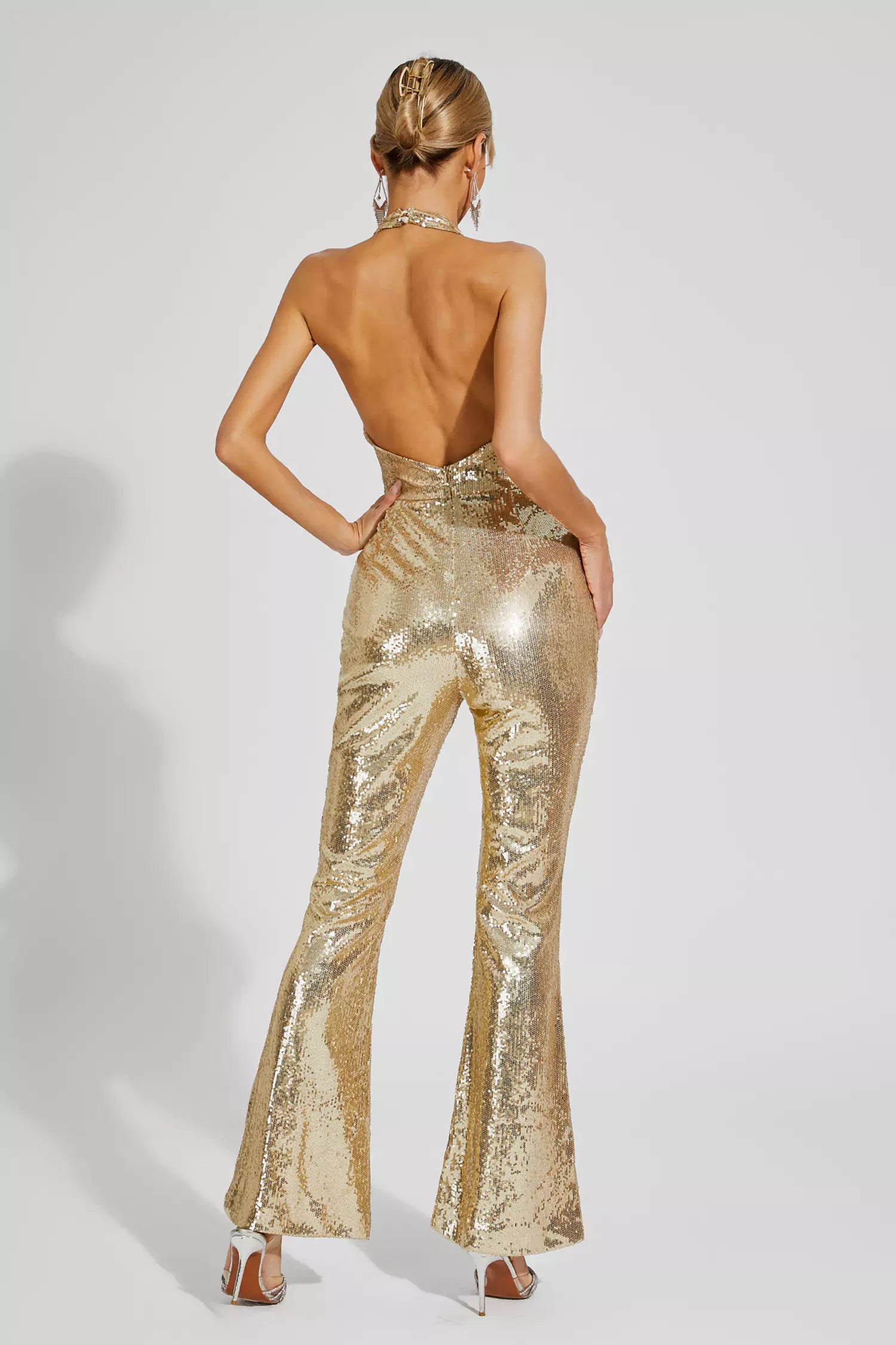 Kelly Gold Sequins Halter Jumpsuit