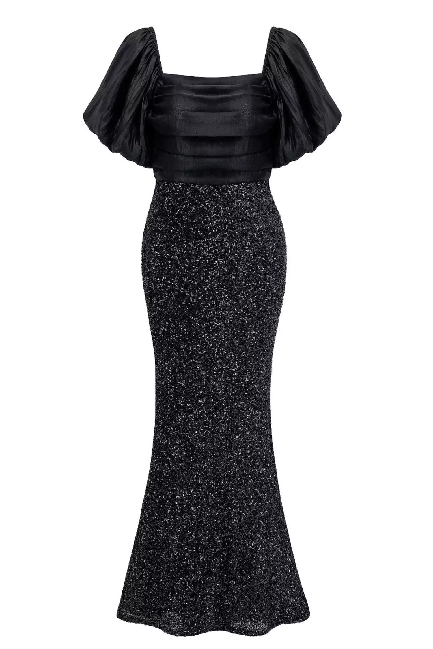 Linda Black Bow Sequins Maxi Dress