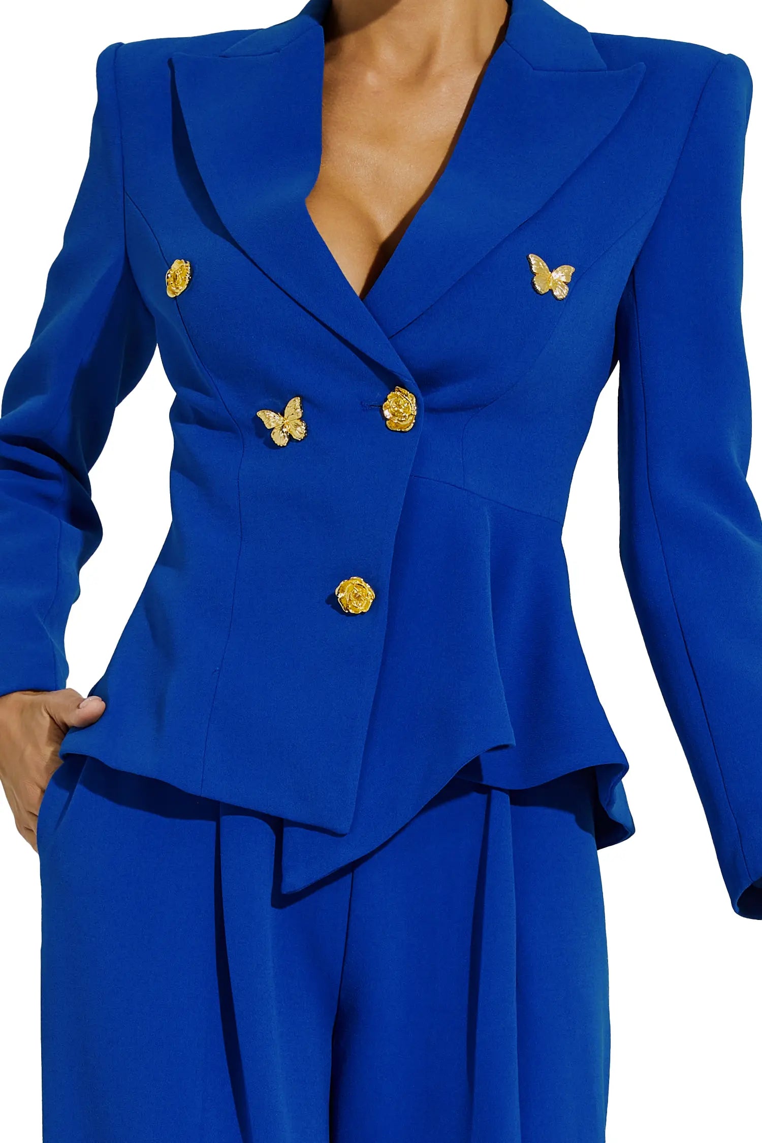 Viola Blue Butterflies Button Blazer Set