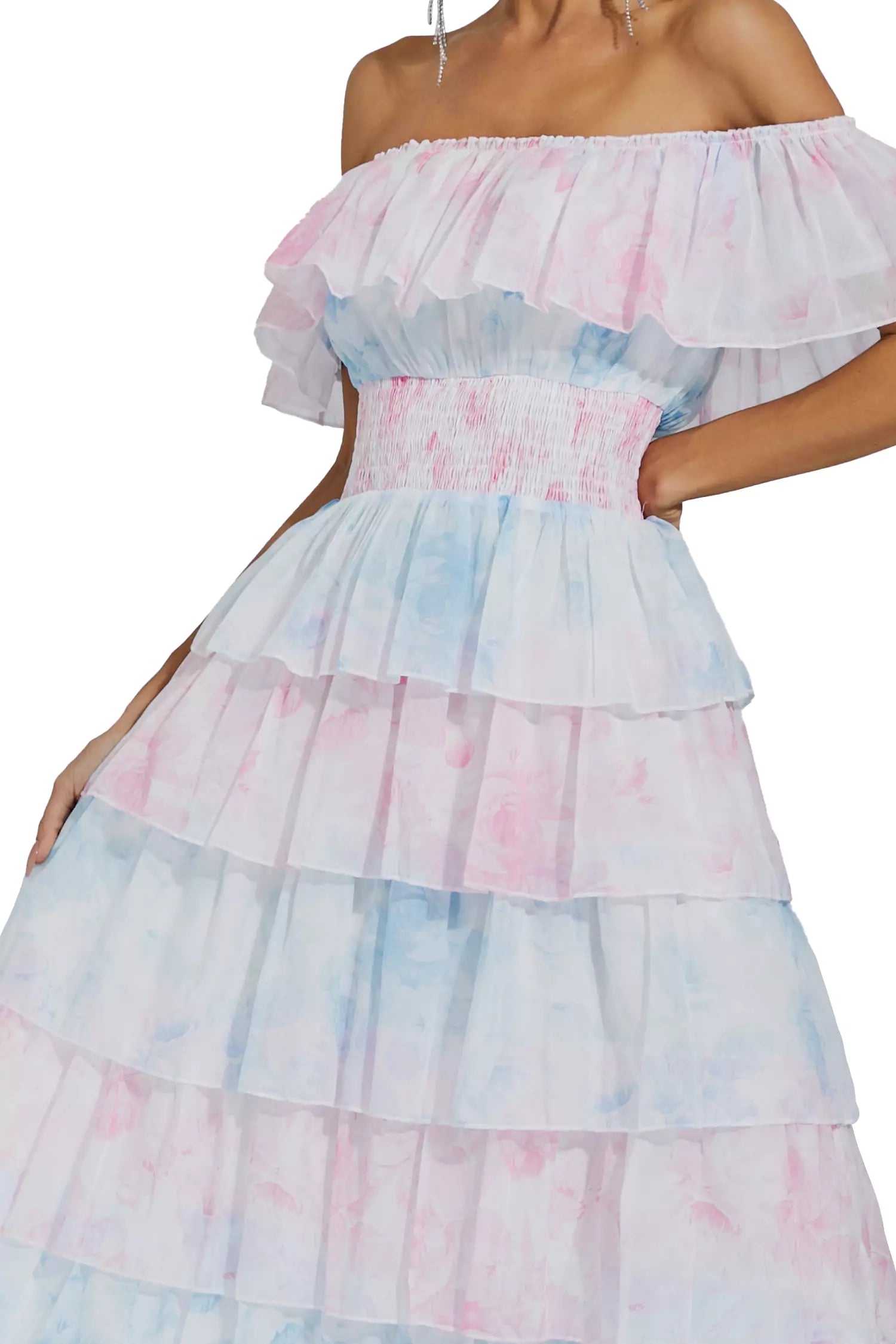 Paola Blue Pink Colored Ruched Dress