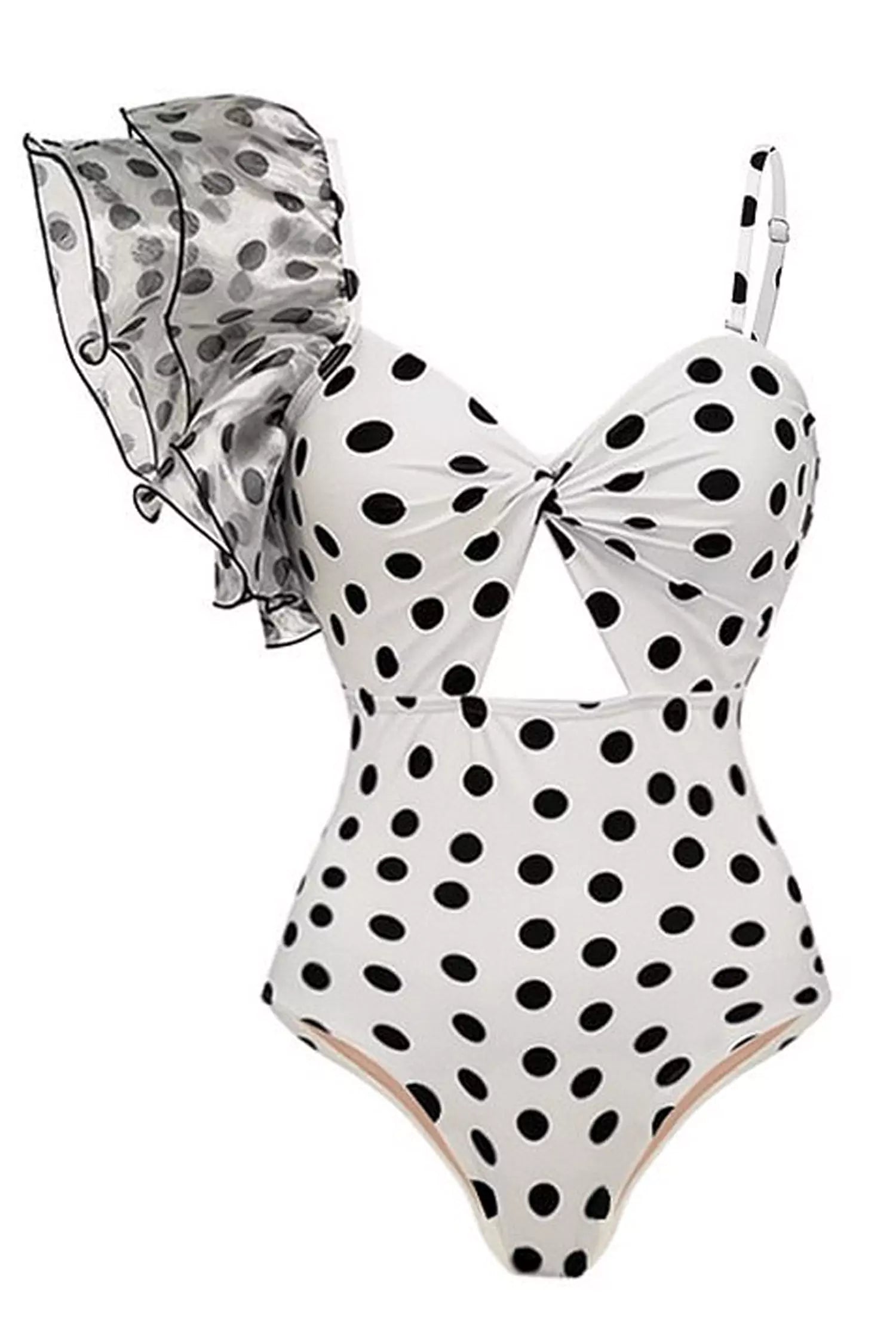 Jaylene White Polka Dot Ruffle Swimwear