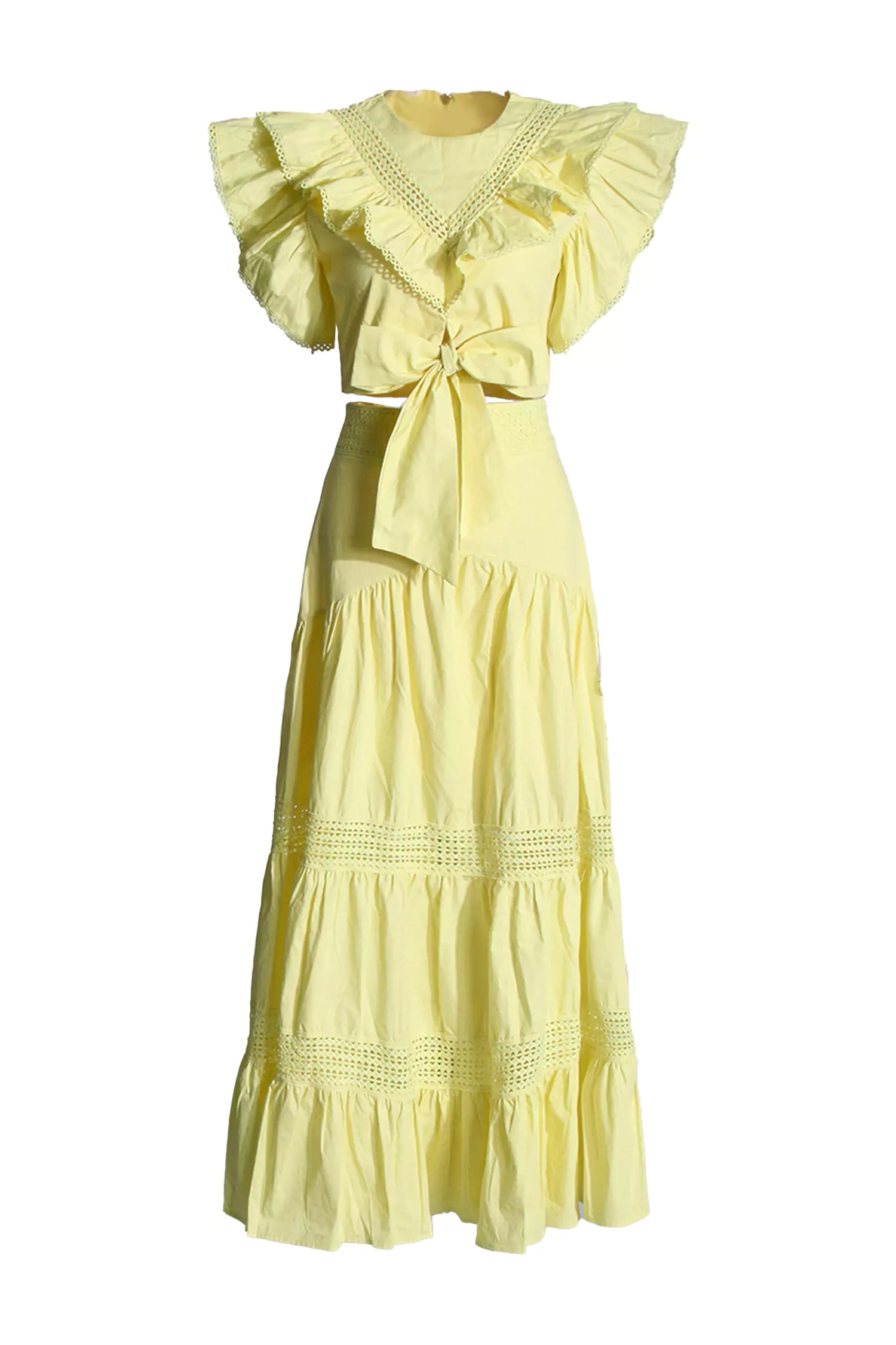 Zoie Yellow Ruffled Sleeveless Set