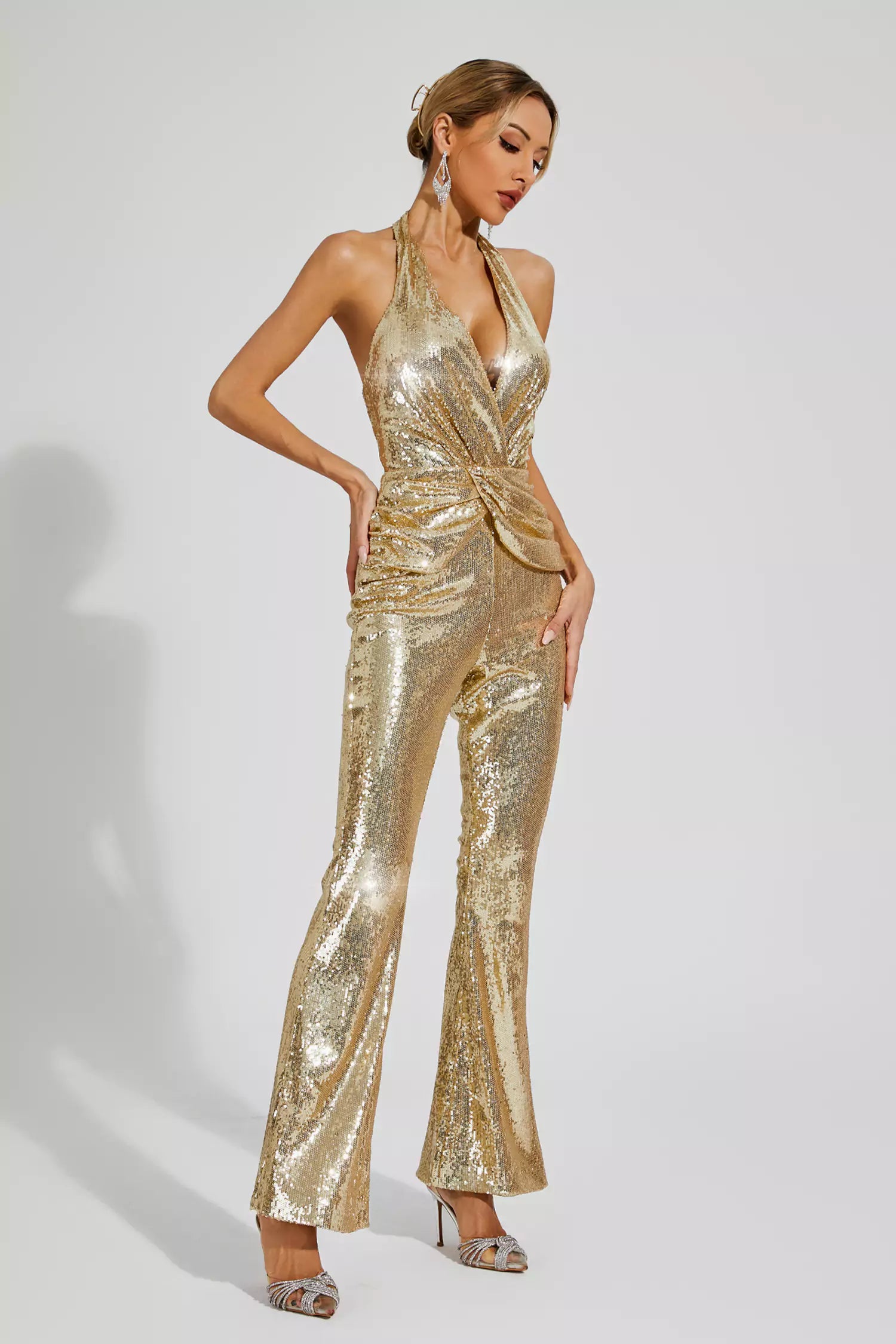 Kelly Gold Sequins Halter Jumpsuit