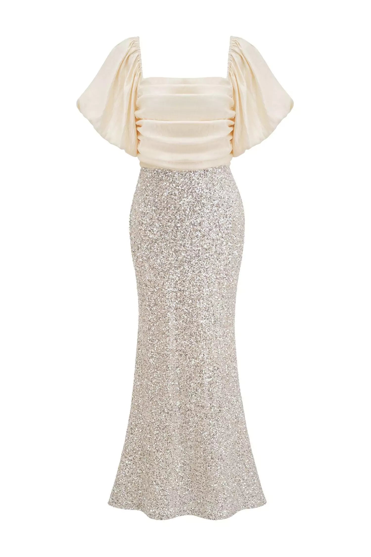 Linda Apricot Bow Sequins Maxi Dress