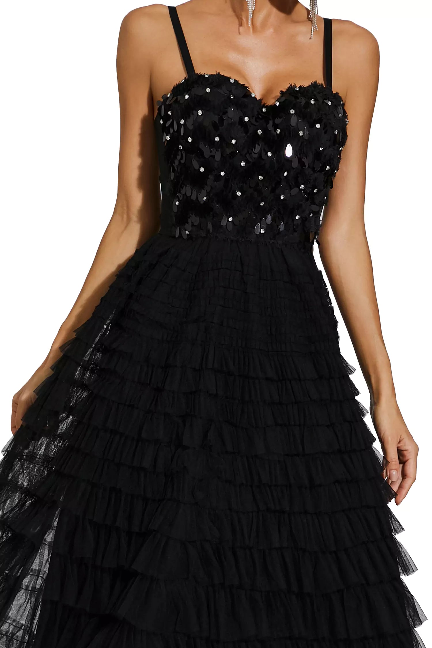 Tatiana Black Sequins Slip Dress