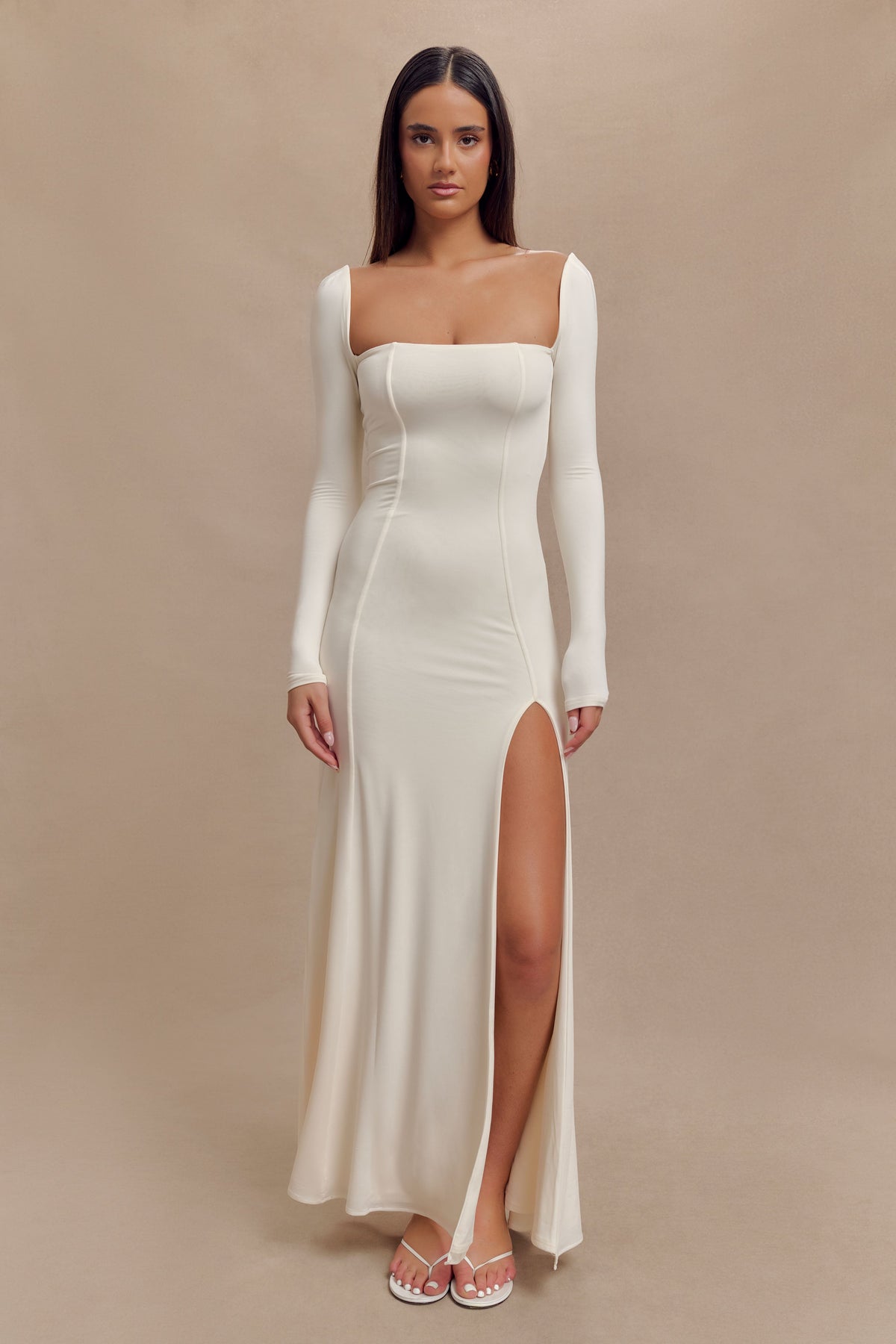Slinky Long Sleeve Maxi Dress With Split