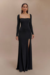 Slinky Long Sleeve Maxi Dress With Split