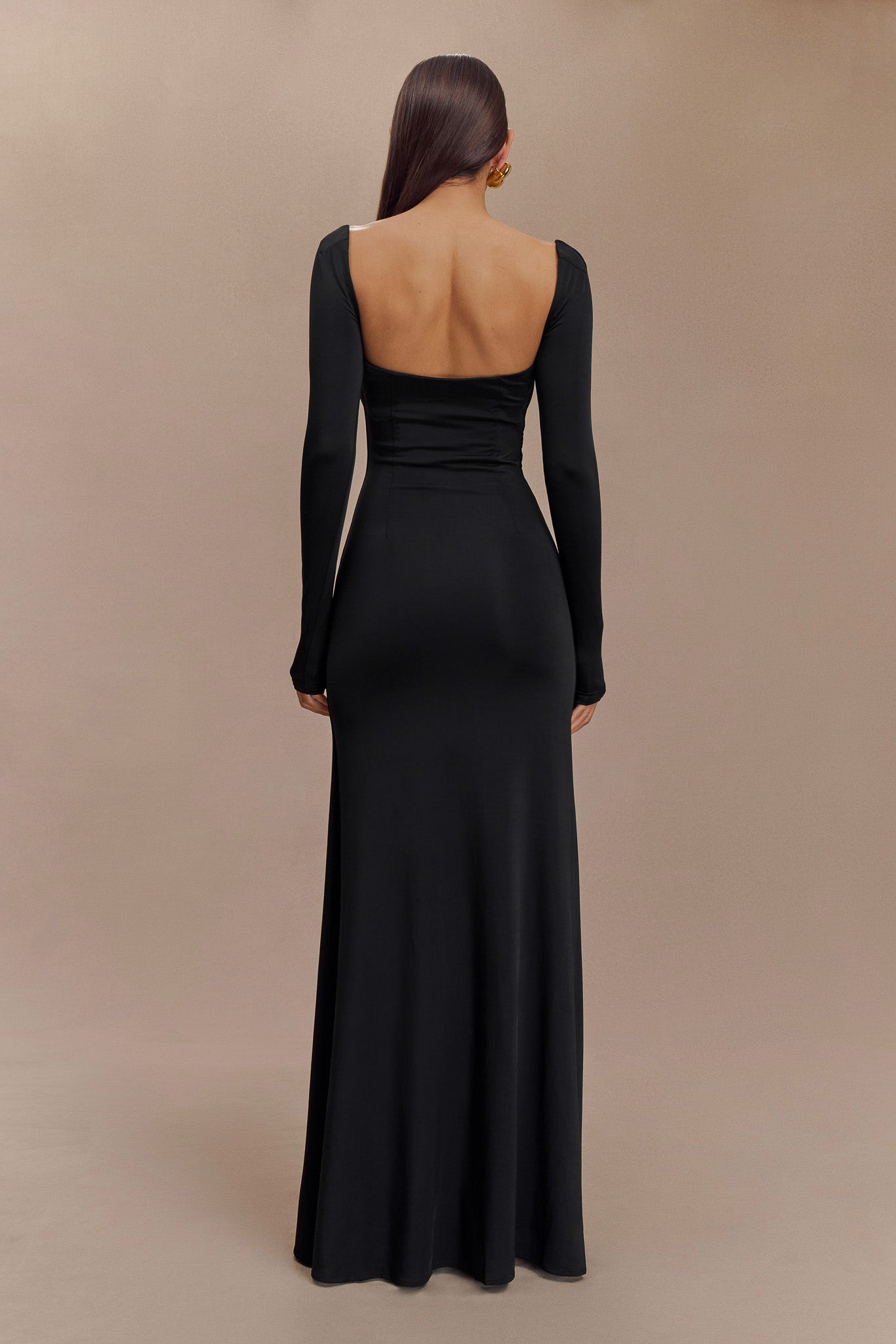 Slinky Long Sleeve Maxi Dress With Split