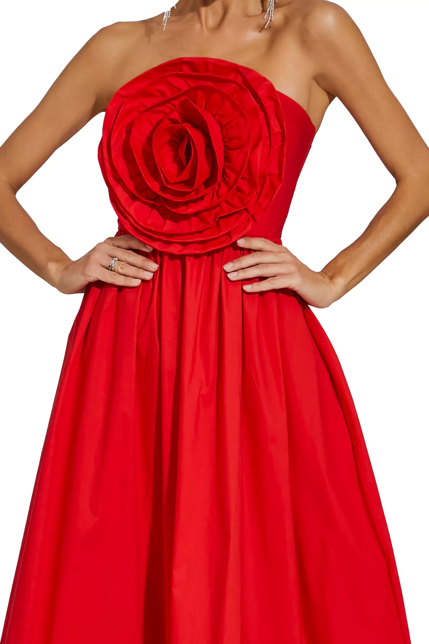 Tori Red Rose Flower Off Shoulder Dress