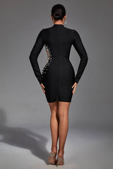 Londyn Black Long Sleeve Pearl Bodycon Dress - Catchall