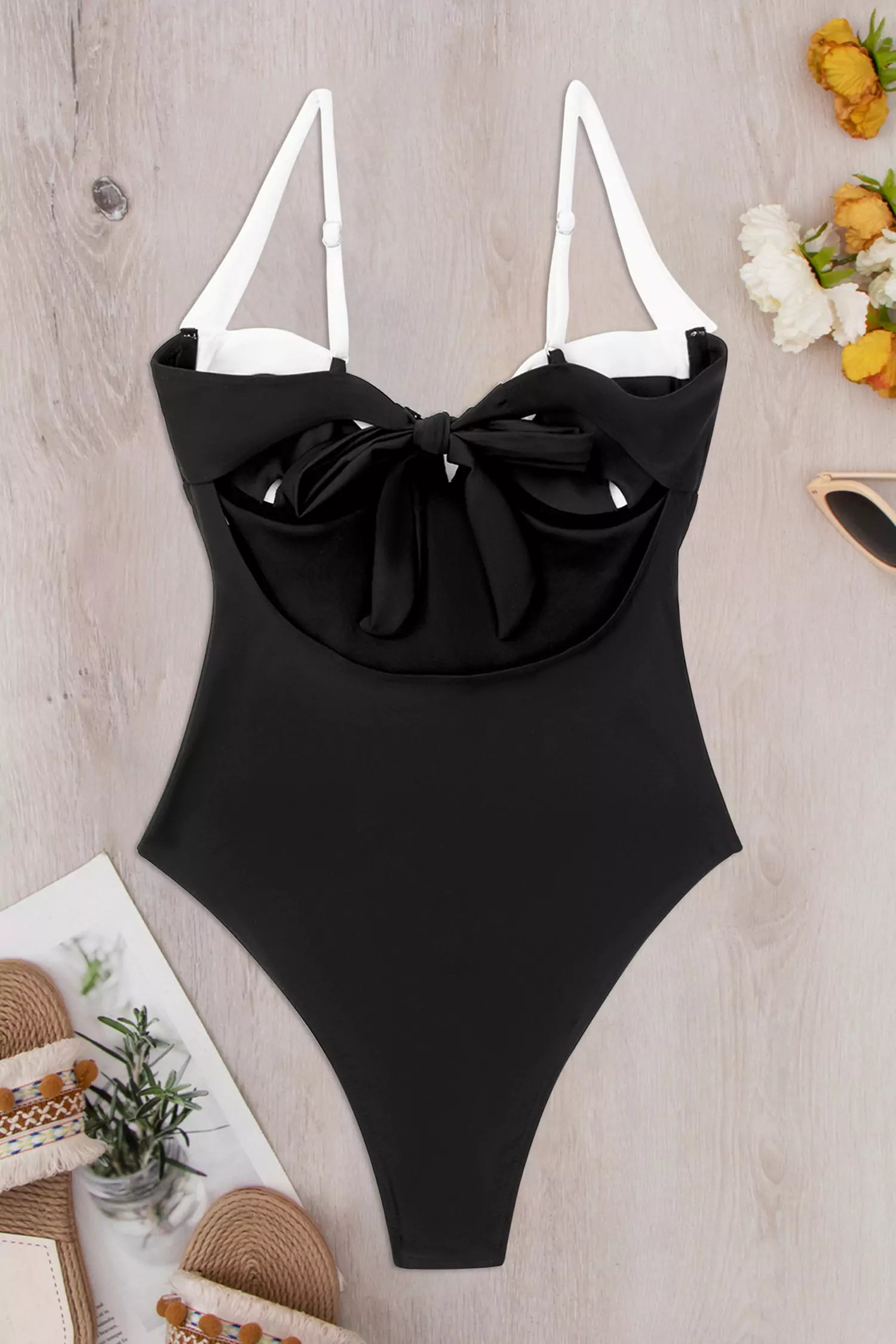 Soleil Black Steel Bra One Piece Swimwear