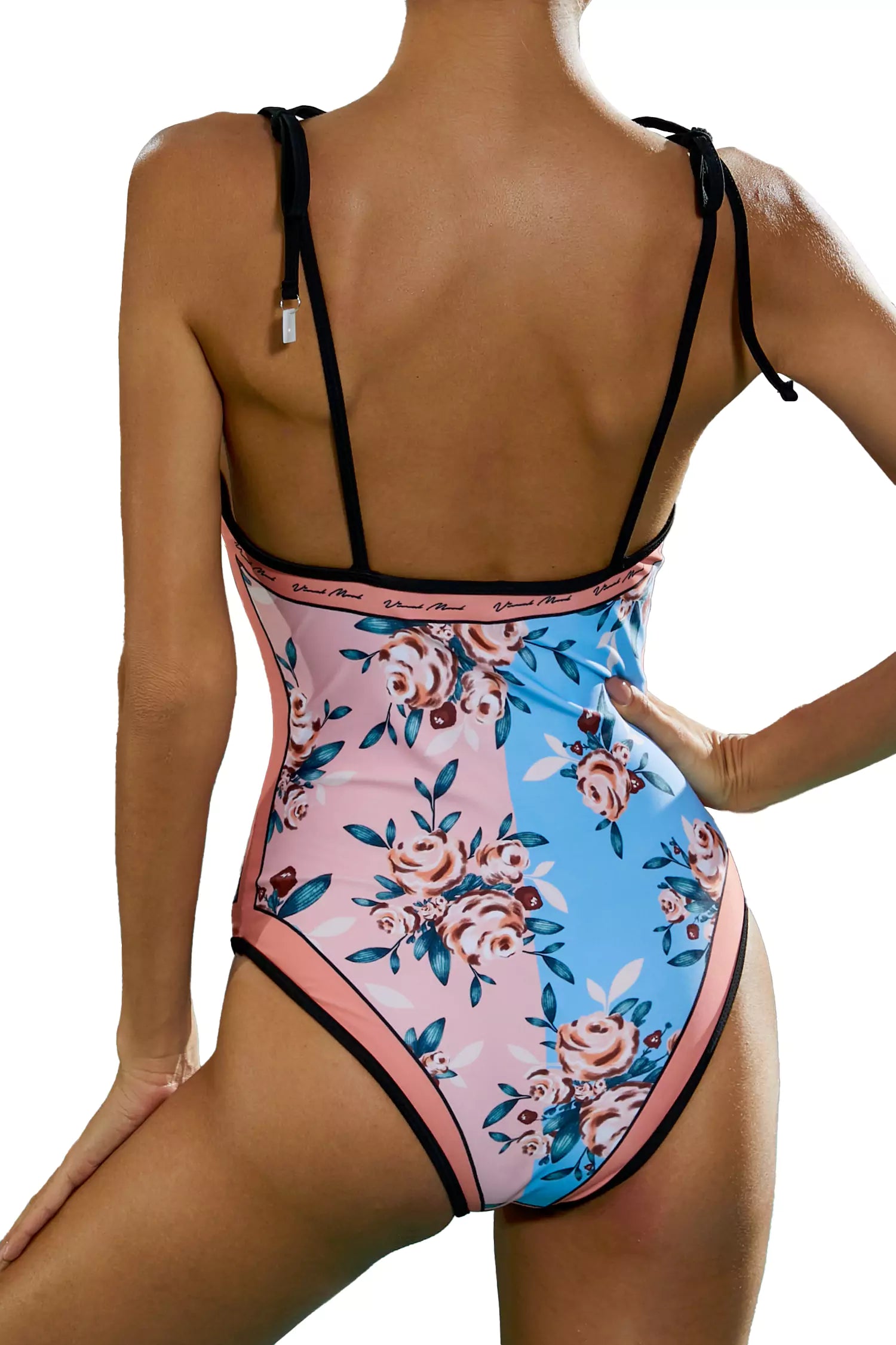 Sabina Pink Patchwork Pattern Swimwear