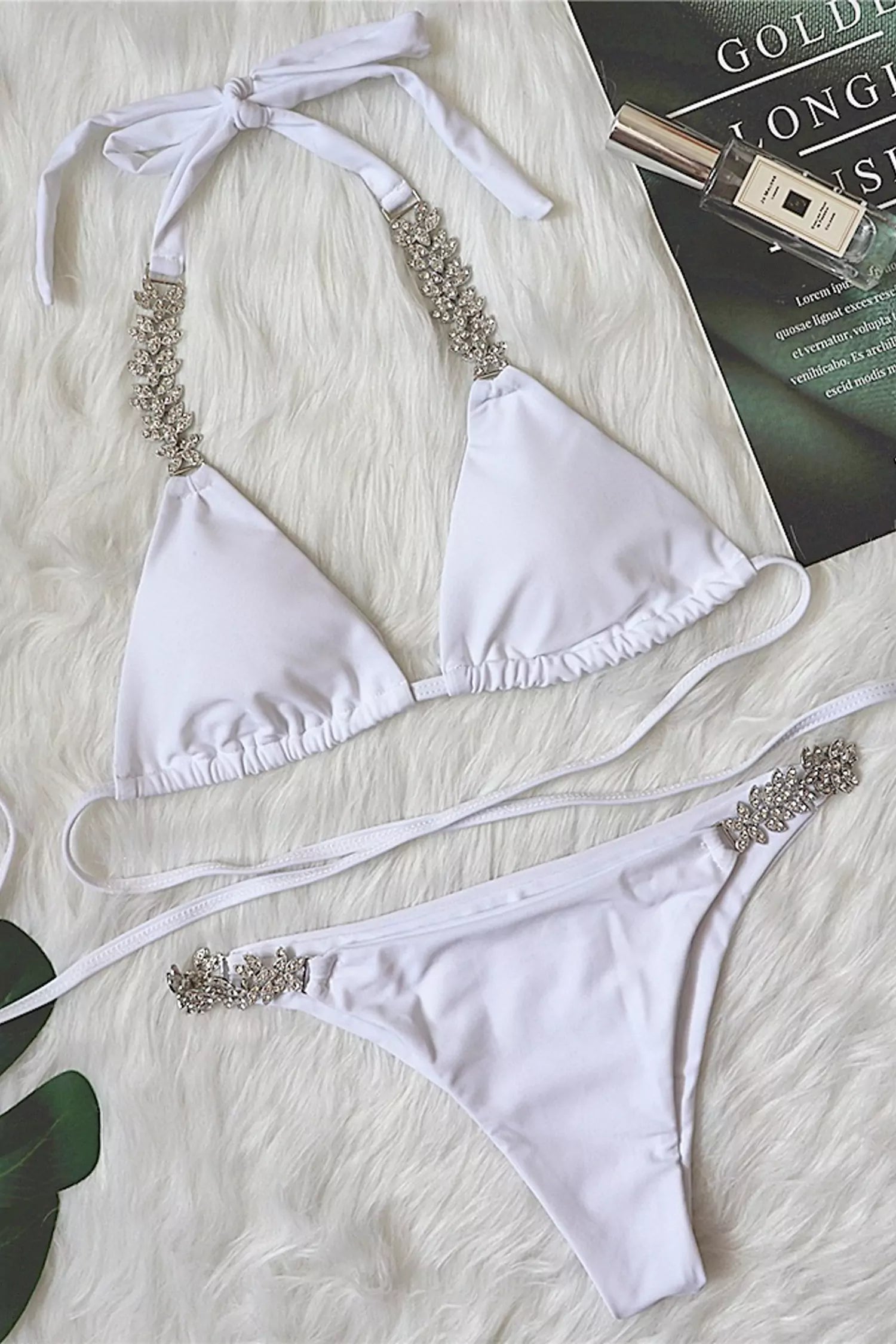 Vida White Halter Chain Bikinis