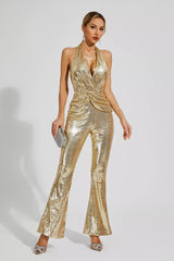 Kelly Gold Sequins Halter Jumpsuit