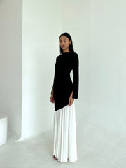 Black/White Colorblock Asymmetrical Dress