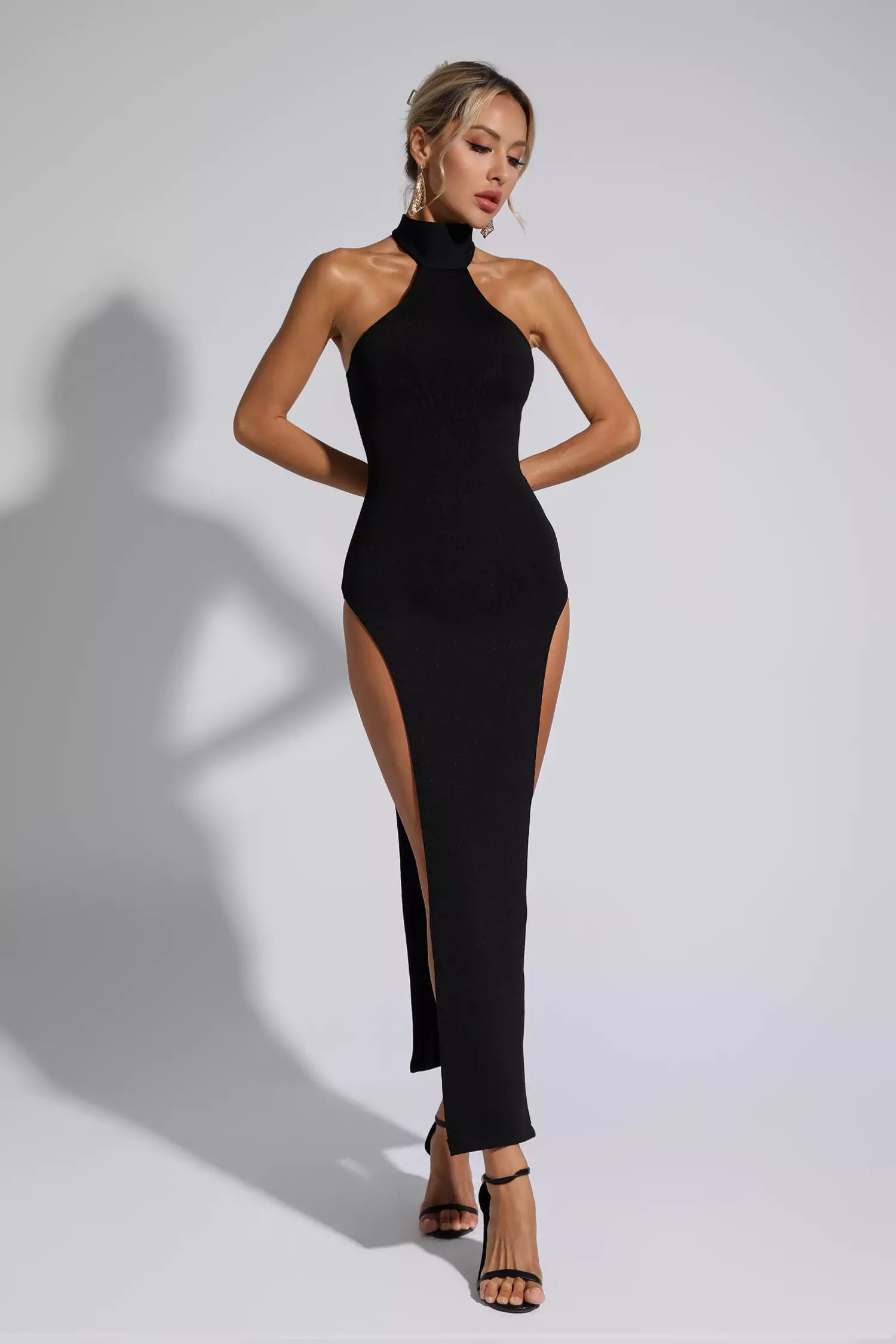 Alessandra Black Halterneck Maxi Dress