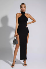 Alessandra Black Halterneck Maxi Dress