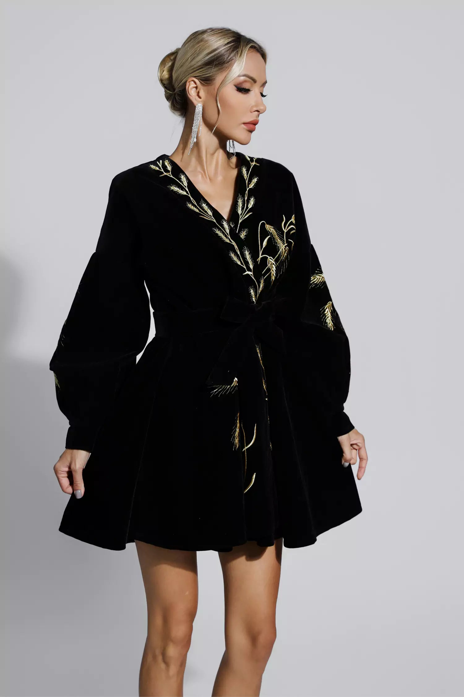 Calliope Black Wheat Embroidery Mini Dress