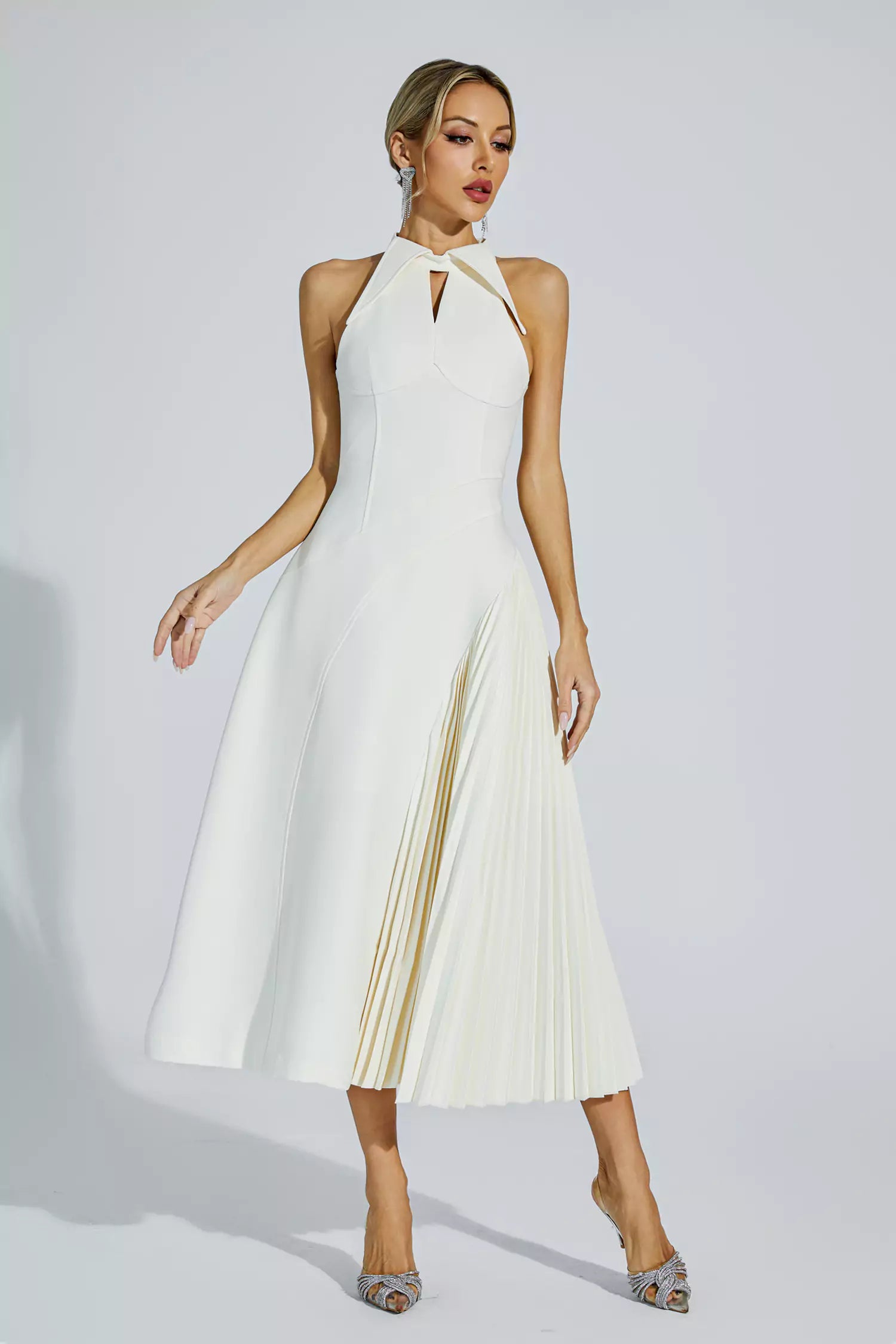 Cynthia Cream Ruched Midi Dress