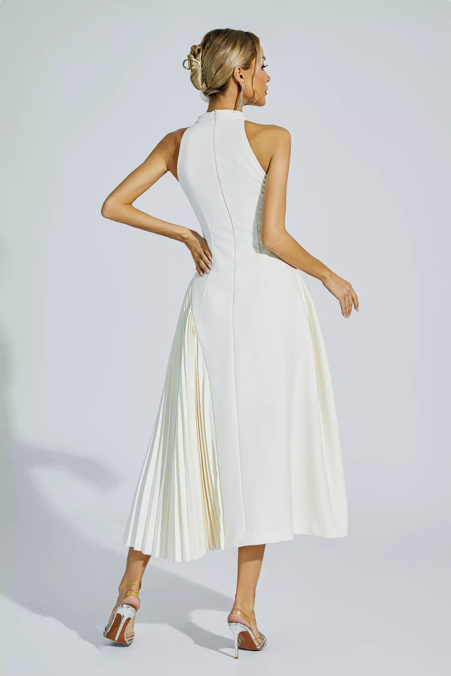 Cynthia Cream Ruched Midi Dress