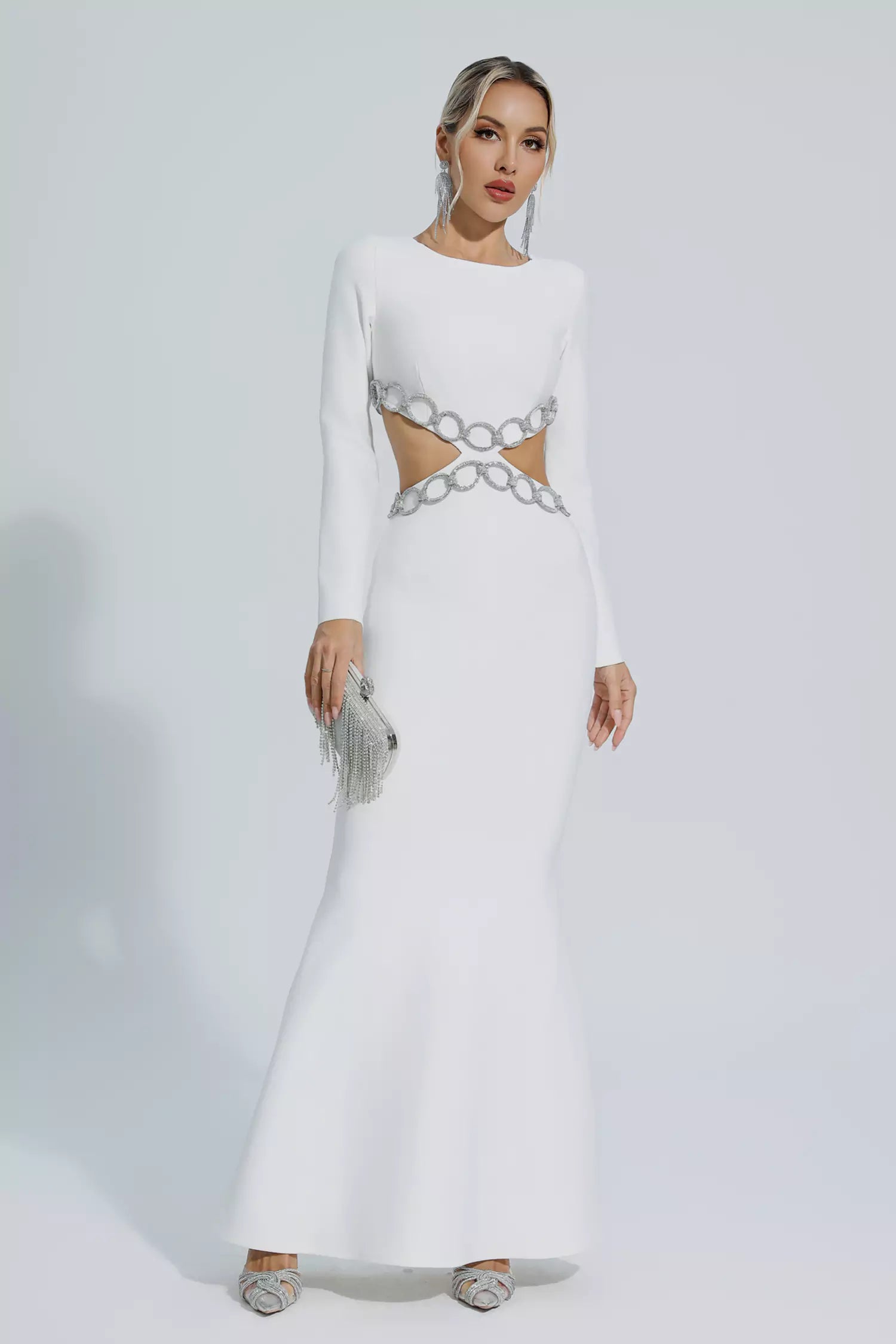 Janelle White Cut Out Long Sleeve Bandage Dress