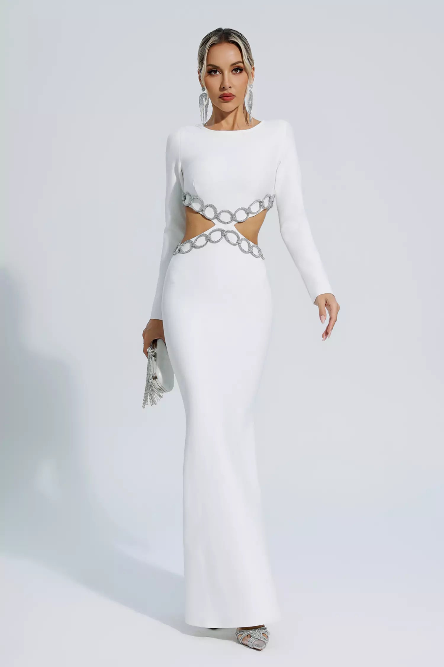 Janelle White Cut Out Long Sleeve Bandage Dress