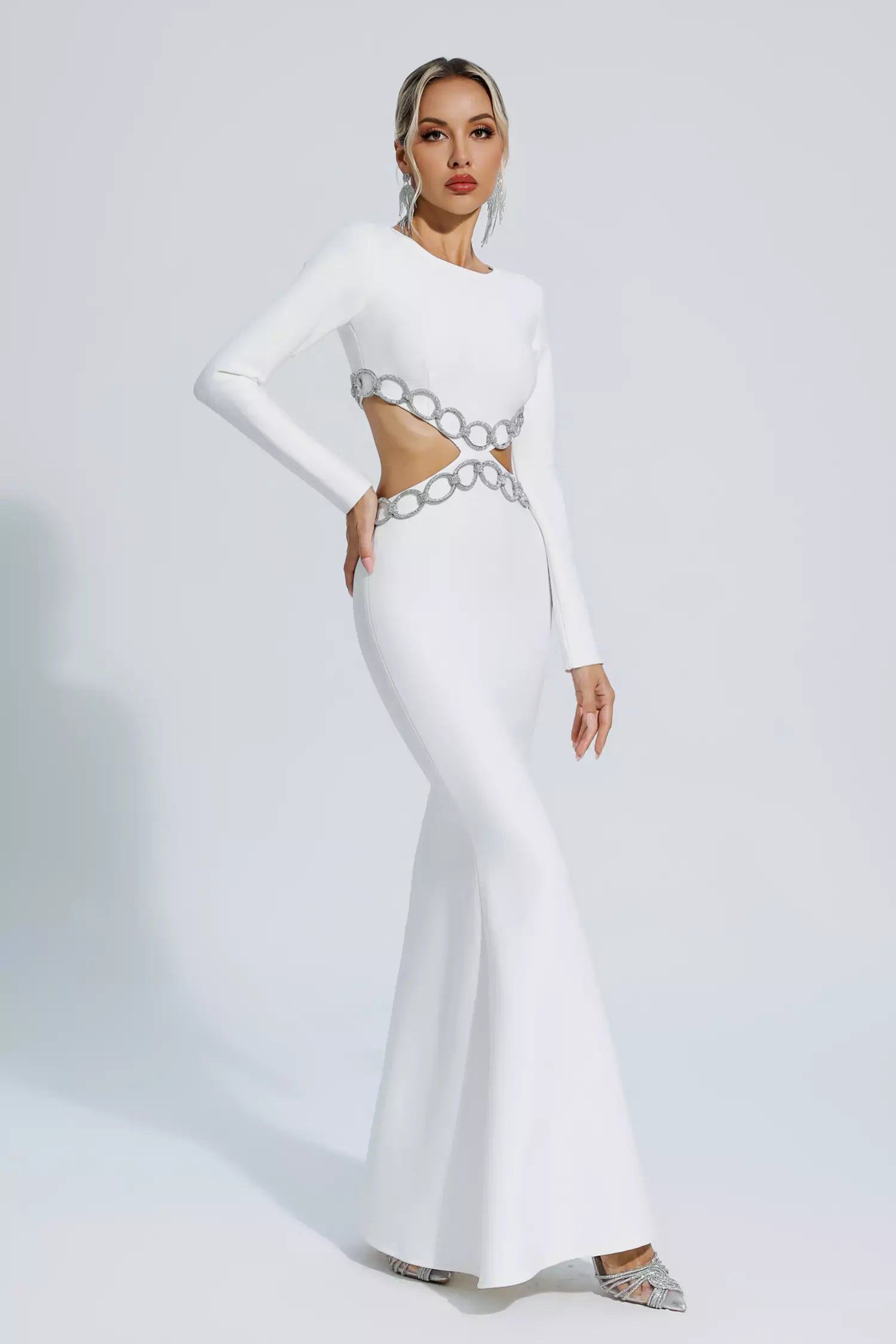 Janelle White Cut Out Long Sleeve Bandage Dress