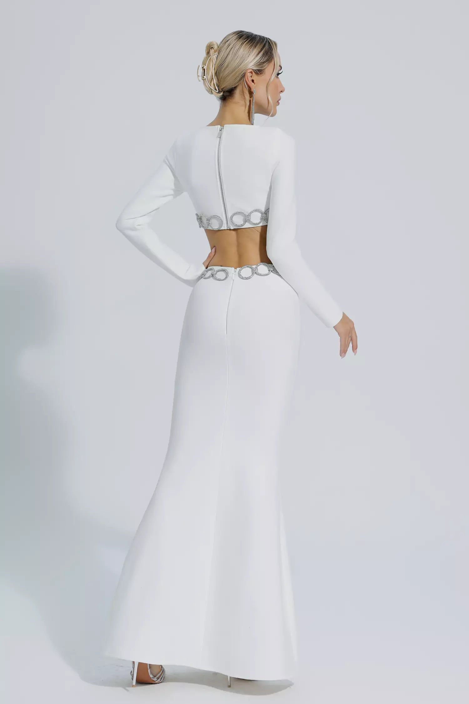 Janelle White Cut Out Long Sleeve Bandage Dress