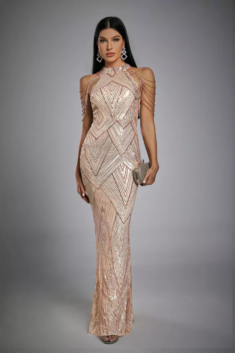 Diana Rose Gold Sequin Maxi Dress