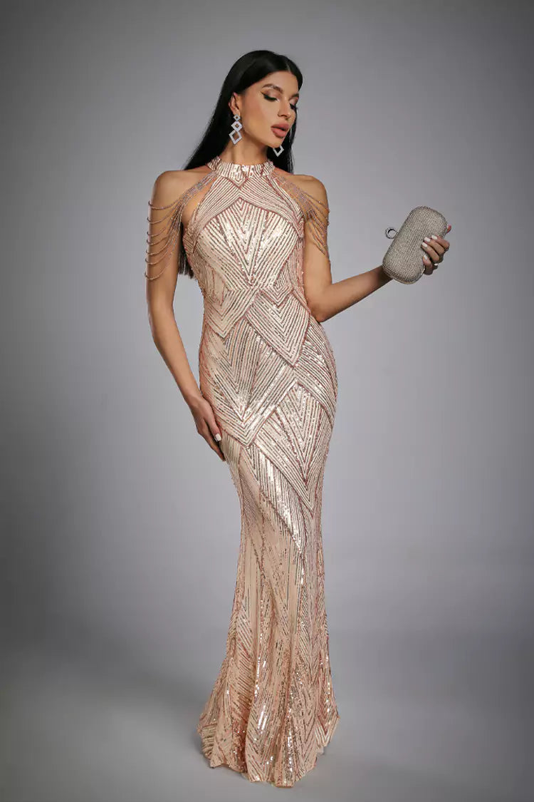 Diana Rose Gold Sequin Maxi Dress