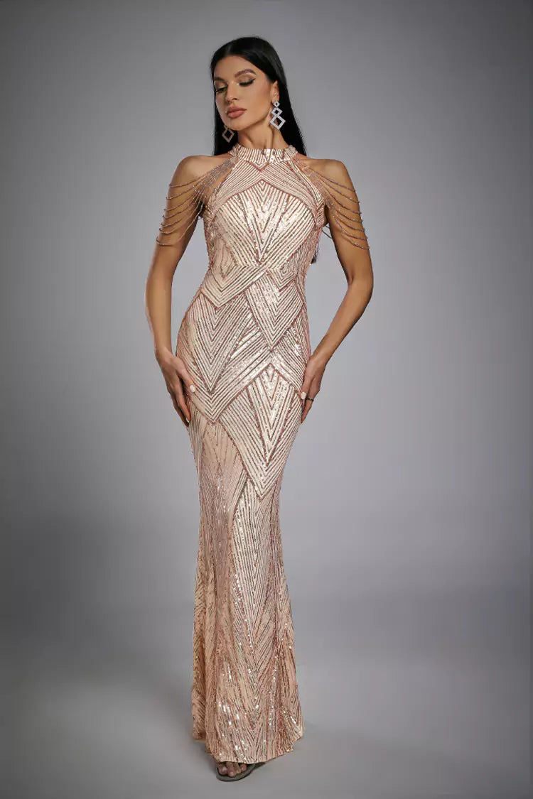 Diana Rose Gold Sequin Maxi Dress