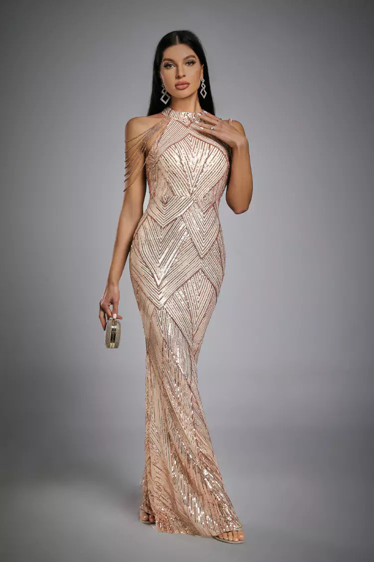 Diana Rose Gold Sequin Maxi Dress