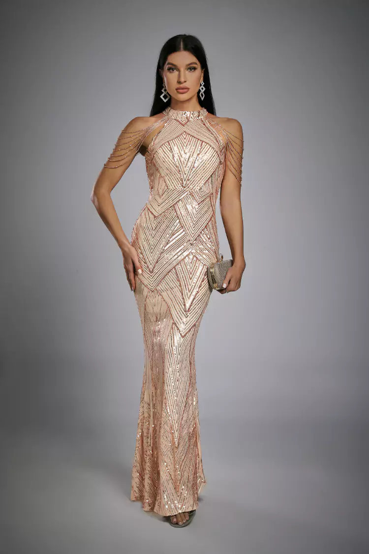 Diana Rose Gold Sequin Maxi Dress - Catchall